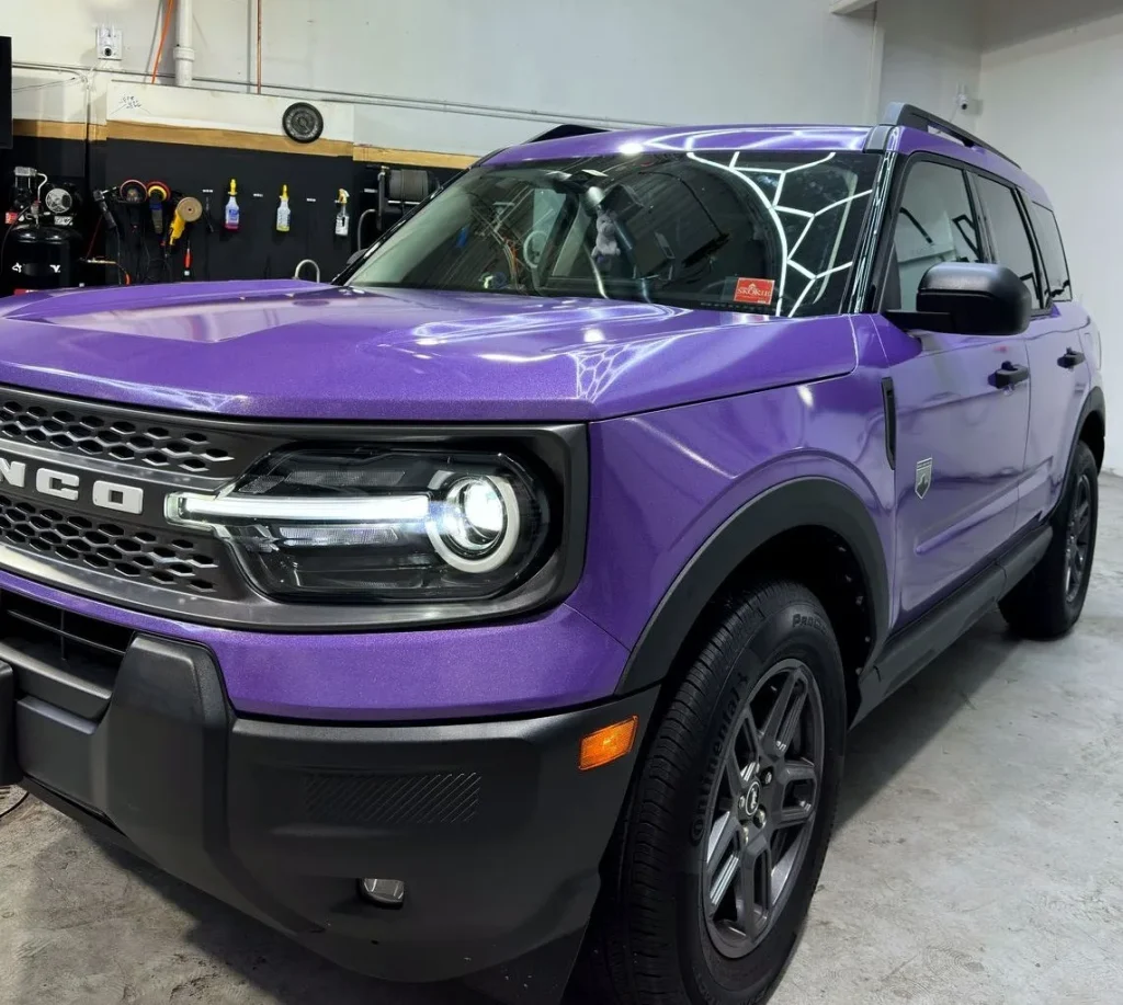 Ford Bronco Sport in a purple color-change wrap