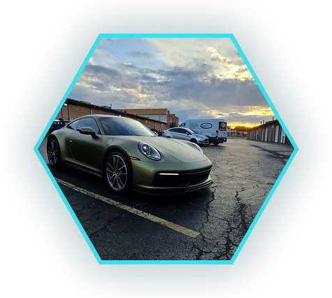 Satin green Porsche 911 showing a satin vinyl wrap finish