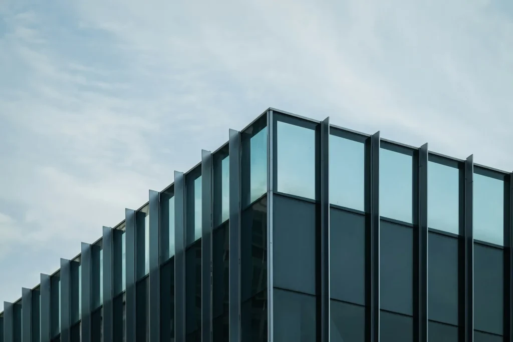 Modern commercial building with a glass curtain wall