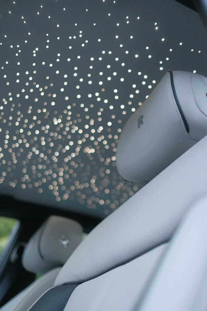 Starlight headliner with fiber-optic stars above the rear seats